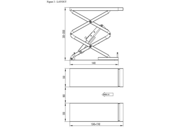 technical drawing of the in floor scissor lift