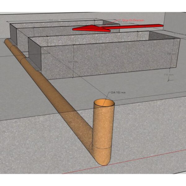 a 3d view of the pipe location required for the correct fitting of the lift