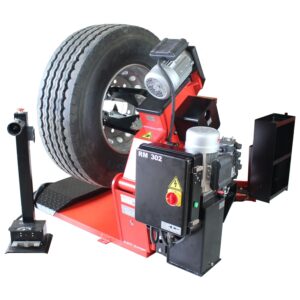 Truck or bus tyre changer with an HGV wheel mounted